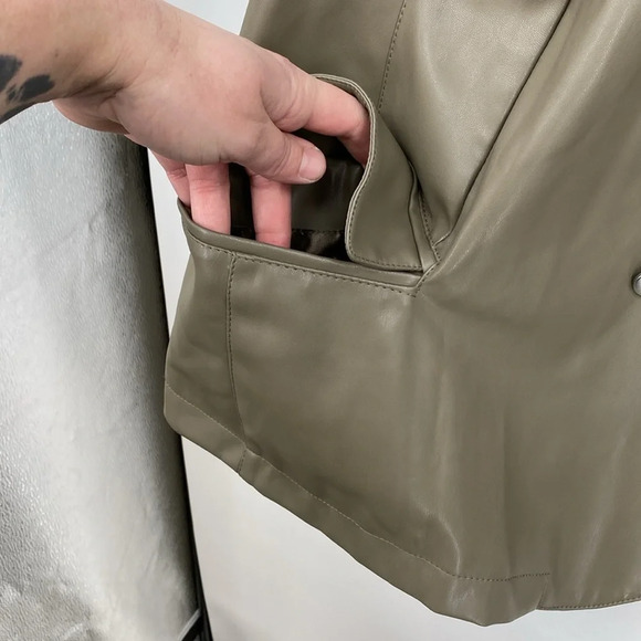 Candace Cameron Bure Blazer Womens‎ 5X Olive Green Faux Leather Double Breasted - Picture 4 of 13